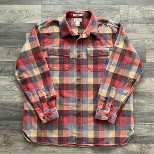 LL Bean Chamois Shirt Men’s Size XL Orange Brown Tan Plaid Button Up 277981